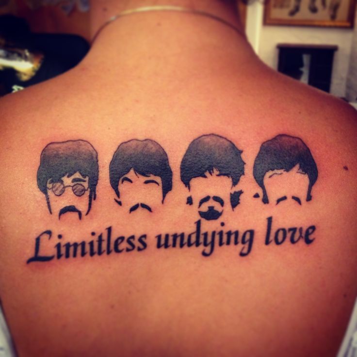 Limitless Undying Love - Beatles Faces Tattoo On Upper Back