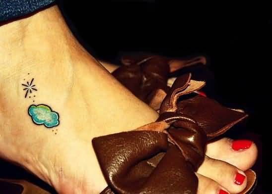 Little Cloud Tattoo On Girl Foot