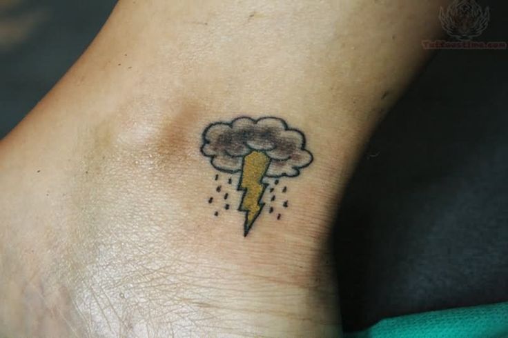 Little Cloud With Thunderbolt Tattoo Design For Ankle