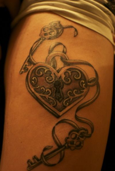 Lock Heart And Skeleton Key Tattoo