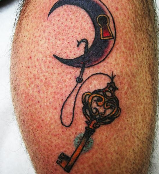 Lock Moon And Skeleton Key Tattoo