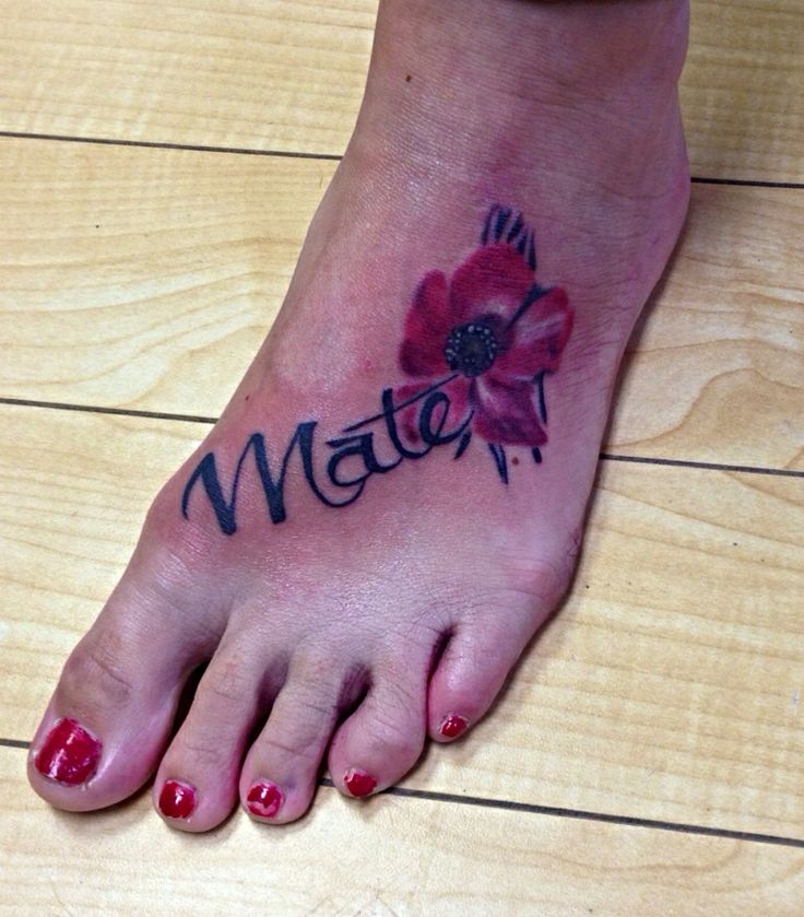 Mate - Poppy Flower Tattoo On Girl Foot
