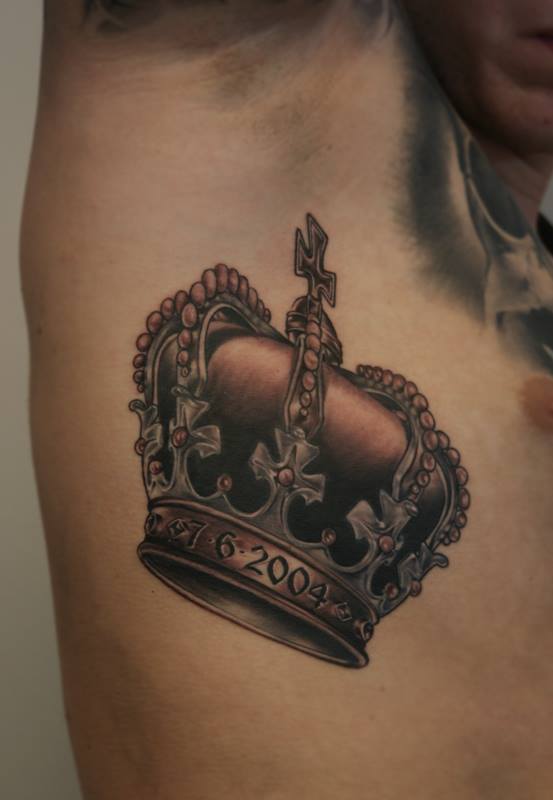 Memorial Crown Tattoo On Side Rib by Nissen
