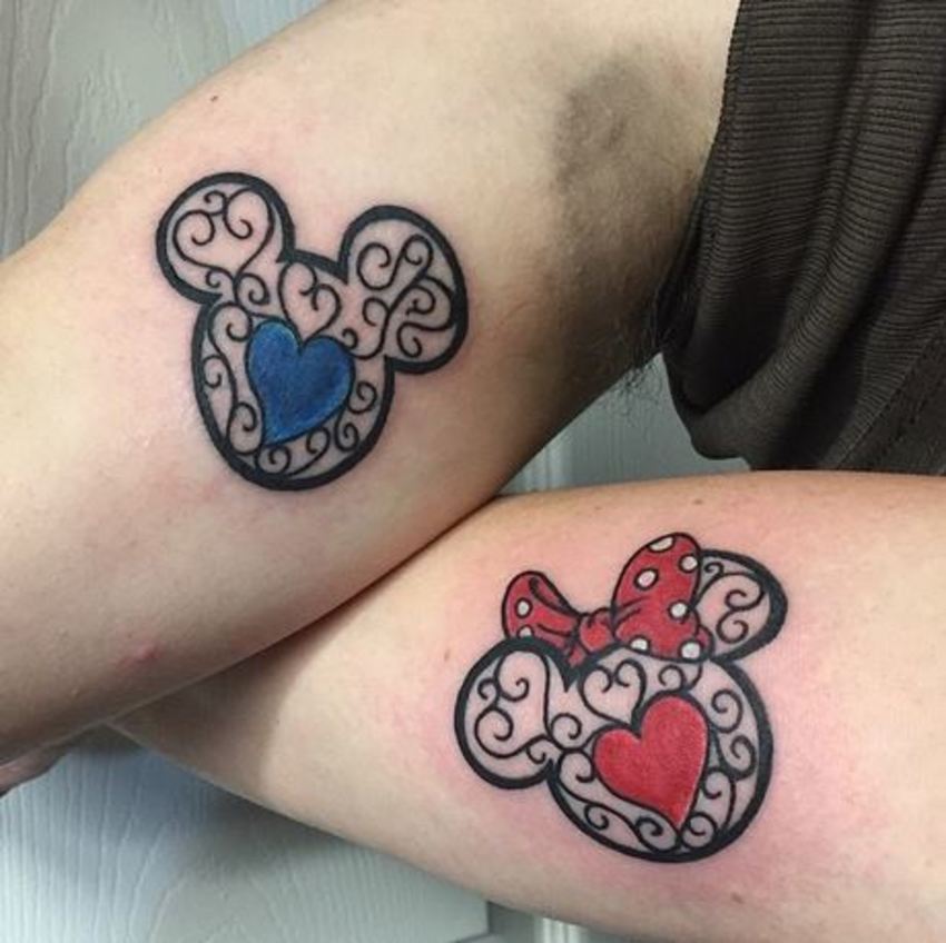 Mickey And Minnie Colorful Tattoos