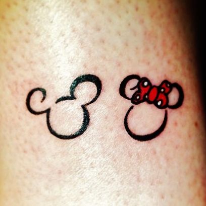 Mickey Mouse And Minnie Outline Tattoos