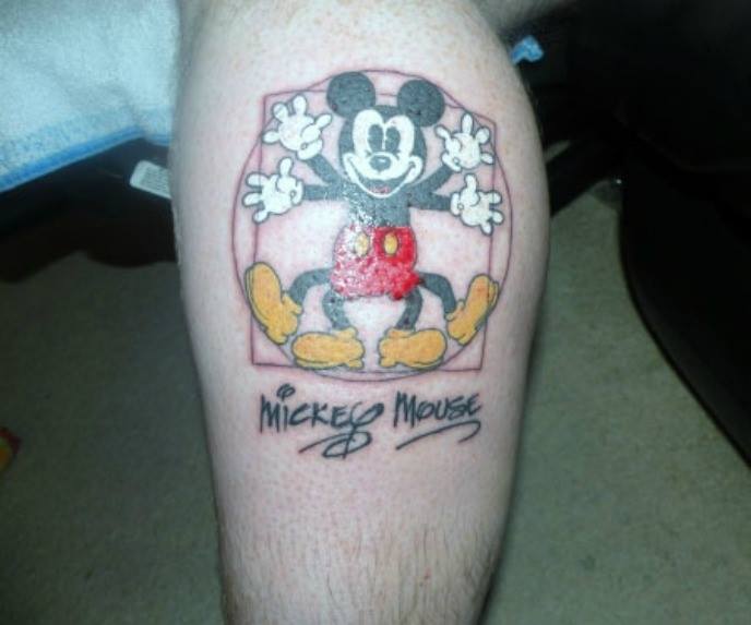 Mickey Mouse Tattoo On Leg Calf