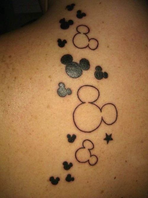 Mickey Mouse Tattoos On Left Back Shoulder