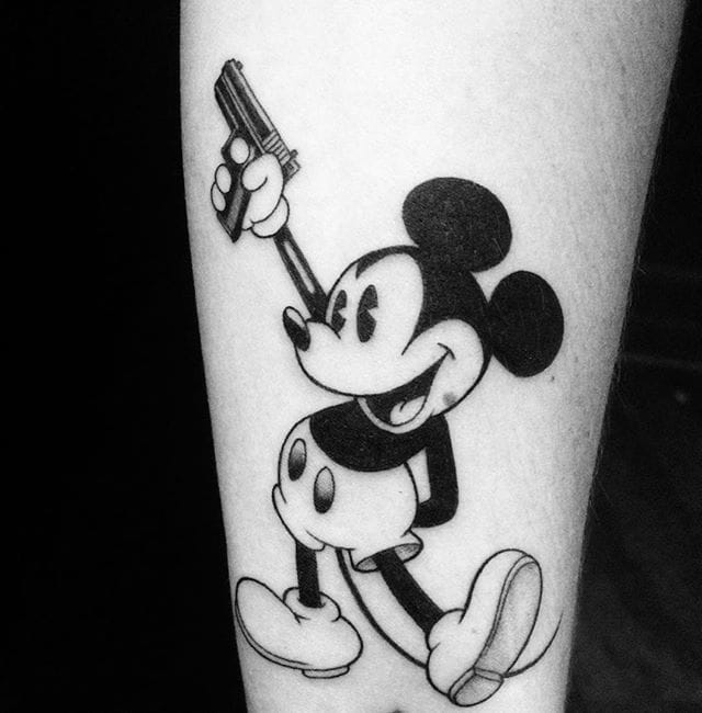 Mickey Mouse With Gun Tattoo by Mark Lee