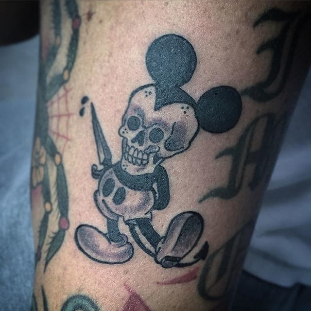 Mickey Mouse With Skull Face Tattoo by Marti Remo