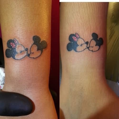 Minnie And Mickey Kissing Couple Tattoos On Wrist