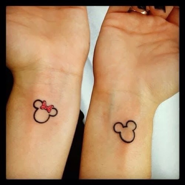 Minnie And Mickey Mouse Outline Tattoos On Wrist