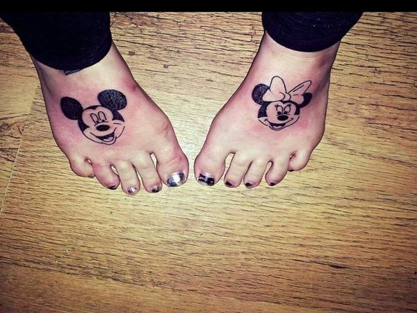Minnie Mouse And Mickey Mouse Tattoos On Feet