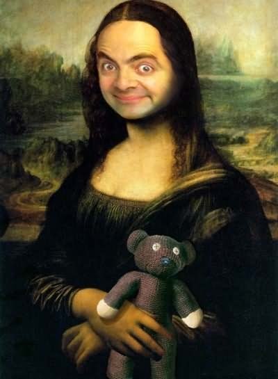 Mona Lisa Mr Bean With Teddy Funny Picture