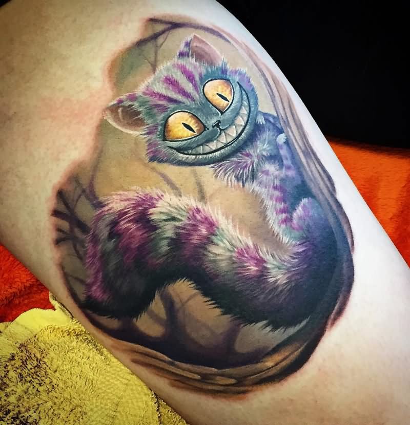 Nice Colored Cheshire Cat Tattoo