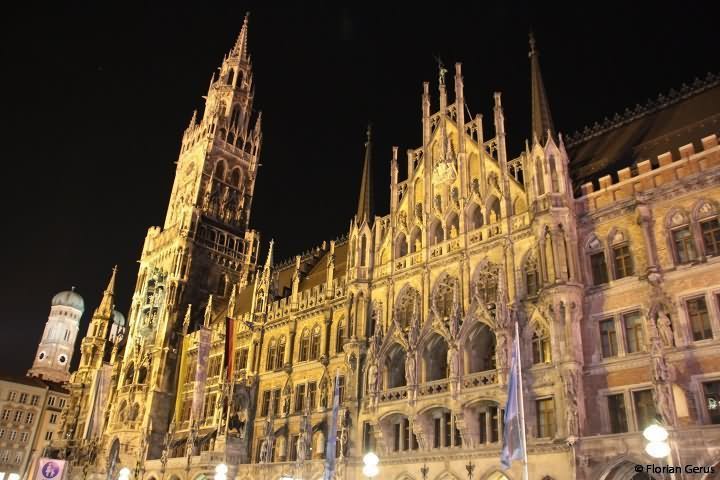 Night Picture Of The Neues Rathaus In Munich, Bavaria