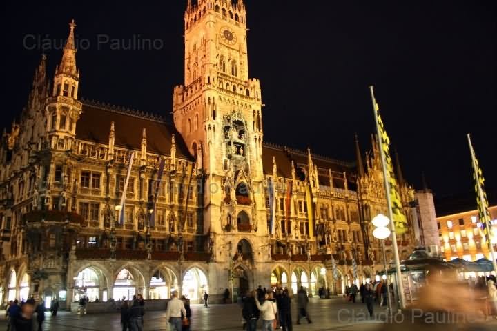 Night Scene Of The Neues Rathaus In Munich, Germany