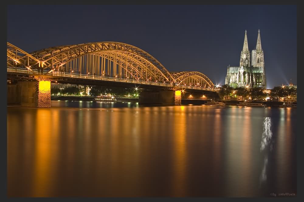 Night View Image Of Hohenzollern Bridge And Cologne Cathedral In Cologne