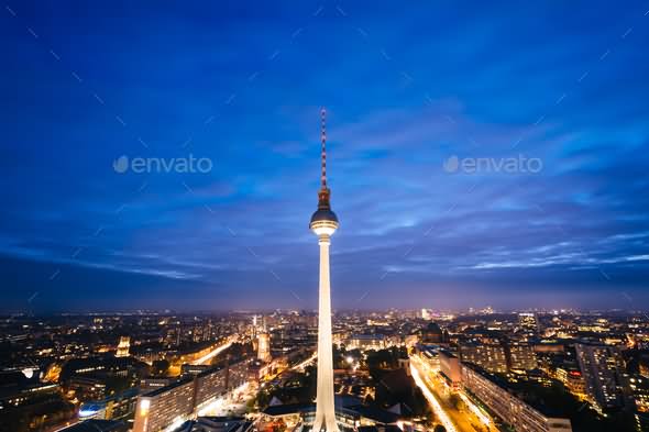 Night View Of The Fernsehturm Tower In Berlin