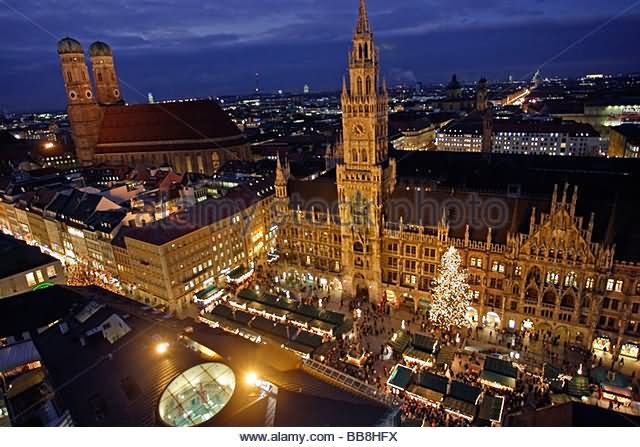 Night View Of The Neues Rathaus From The St. Peter Church Bell Tower