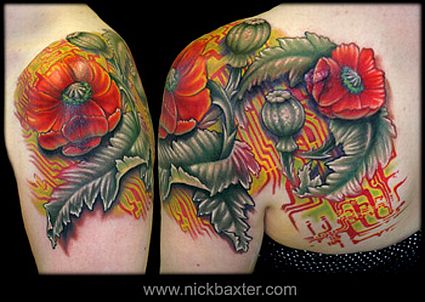 Opium Poppy Flowers Tattoo Design For Back Shoulder