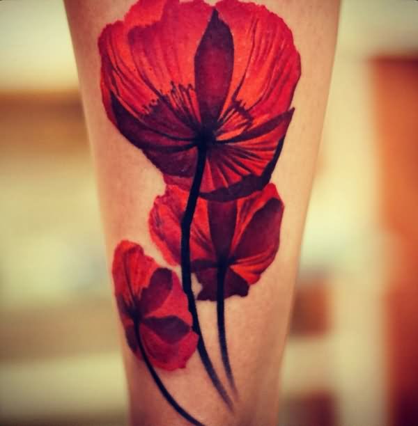 Opium Poppy Flowers Tattoo Design For Sleeve