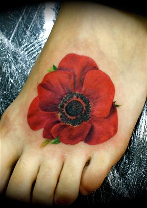 Opium Poppy Tattoo On Foot