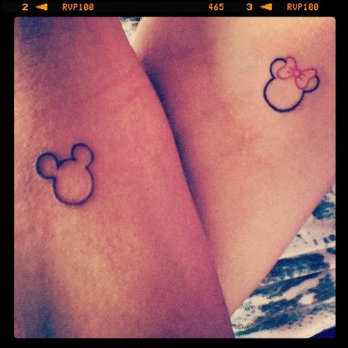 Outline Mickey Mouse And Minnie Mouse Head Tattoos