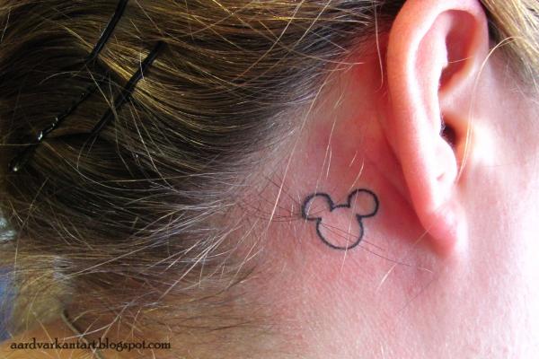 Outline Mickey Mouse Head Tattoo Behind The Ear