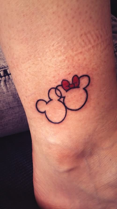 Outline Mickey Mouse Head Tattoos On Leg
