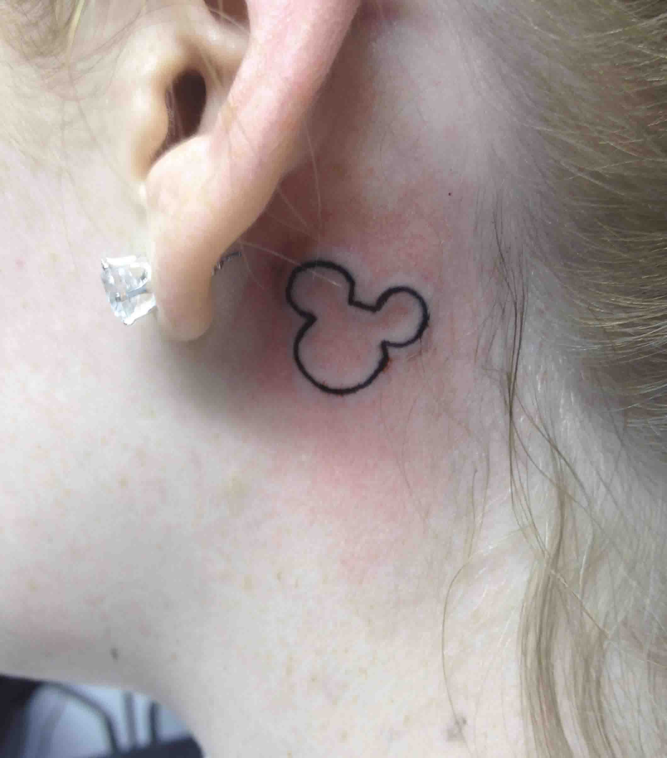Outline Mickey Mouse Tattoo Behind The Ear