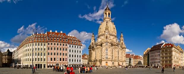 Panorama View Of The Frauenkirche Church And Square In Dresden, Germany