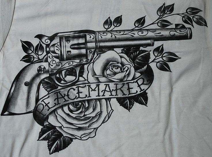 Peacemaker Banner And Revolver Tattoo Design