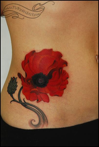 Poppy Flower Tattoo Design For Lower Back