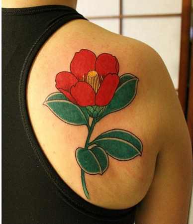 Poppy Flower Tattoo On Right Back Shoulder