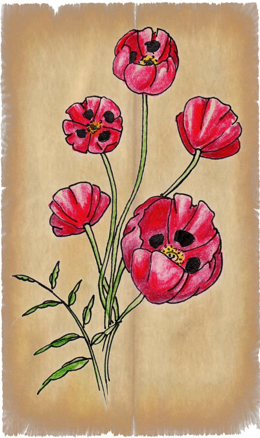 Poppy Flowers Tattoo Design By Ben Wright