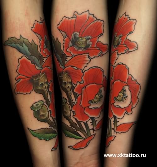 Poppy Flowers Tattoo Design For Sleeve