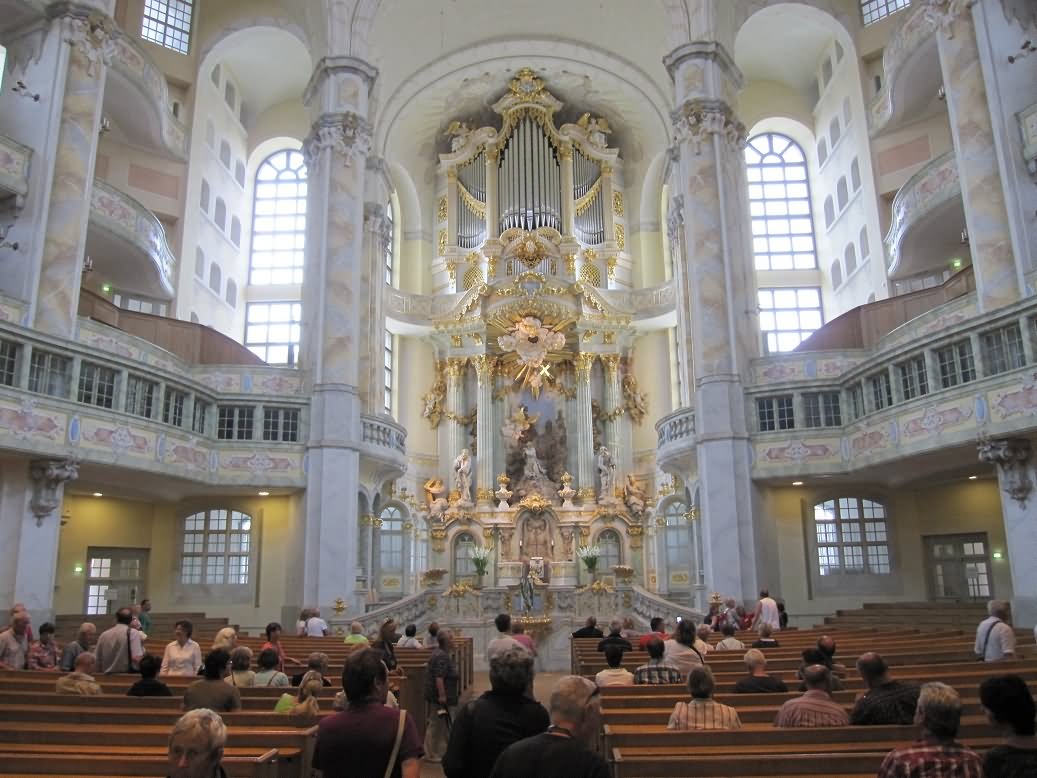 Prayer Hall And Altar View Inside The Frauenkirche Dresden