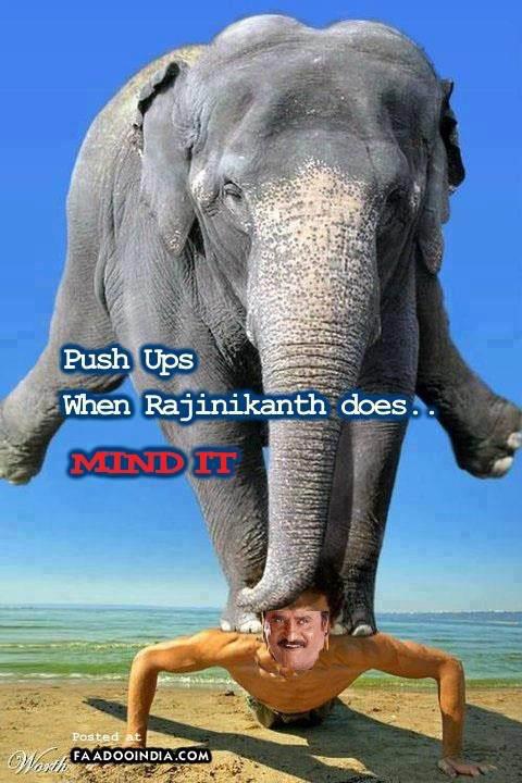 Rajinikanth Doing Push Up With Elephant Funny Meme Image