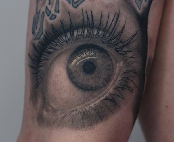 Realistic Eye Tattoo On Bicep