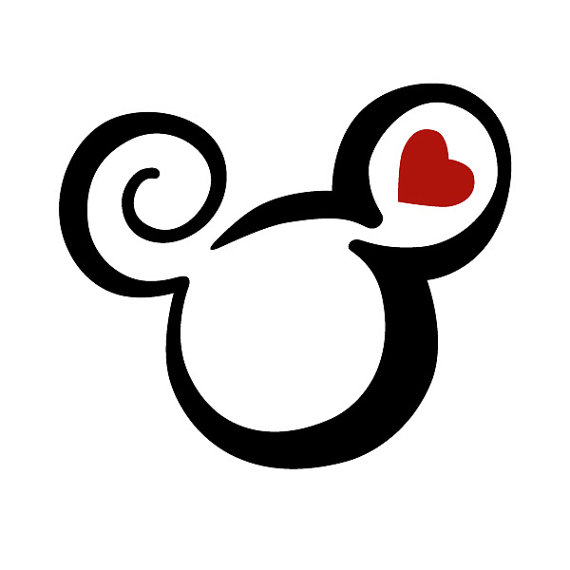Red Heart And Outline Mickey Mouse Tattoo Design
