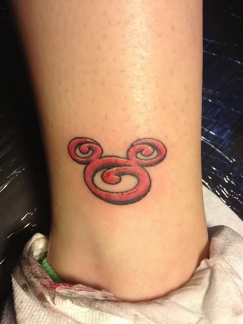 Red Outline Mickey Mouse Tattoo