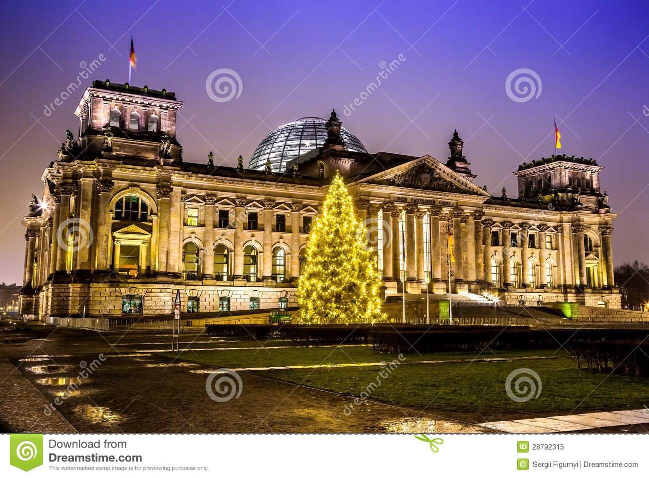 Reichstag Building In Berlin In Winter At Night  With Christmas Tree