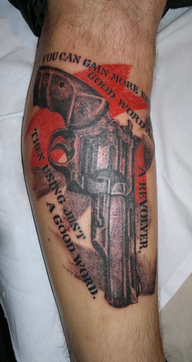Revolver Tattoo On Leg by Roland Strelok