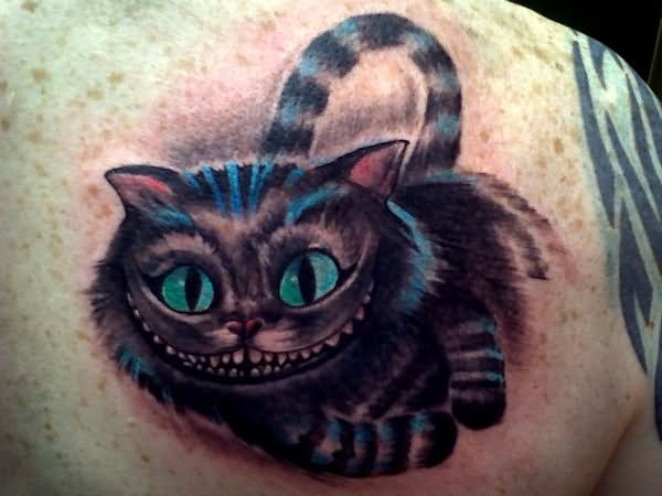 Right Back Shoulder Color Ink Cheshire Cat Tattoo