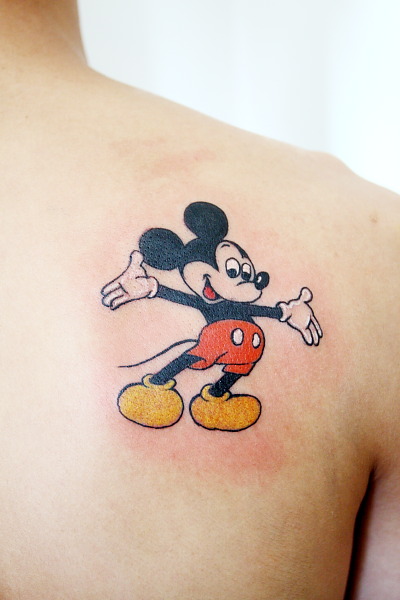 Right Back Shoulder Mickey Mouse Tattoo