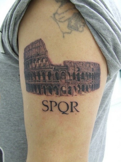 SPQR - Colosseum Tattoo Design For Shoulder