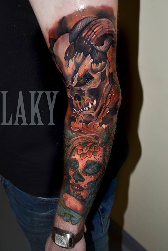 Scary Skull Tattoo On Full Sleeve