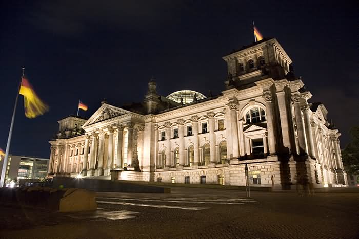 Side Picture Of The Reichstag At Night