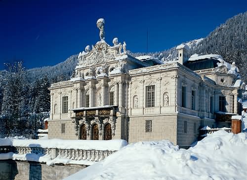 Side View Of The Linderhof Palace In Winters