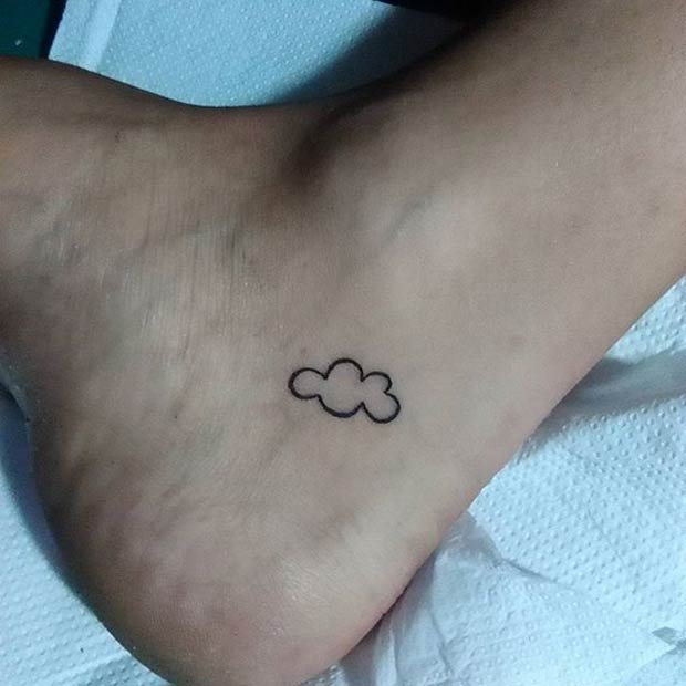 Simple Black Outline Cloud Tattoo Design For Ankle